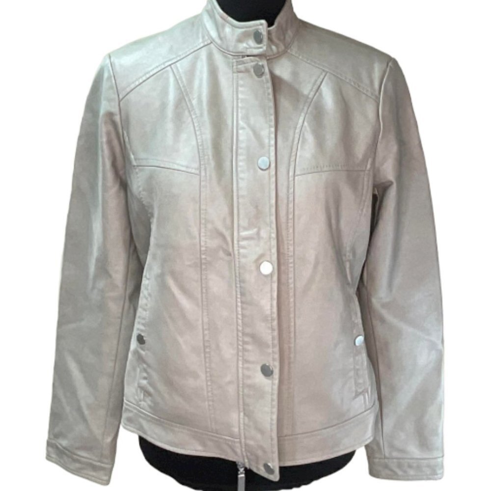 B by Bernardo Faux Leather Moto Jacket Gray/ Taupe Size M